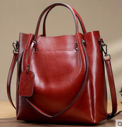 Women's Genuine Leather Handbag - Oil Wax Cowhide