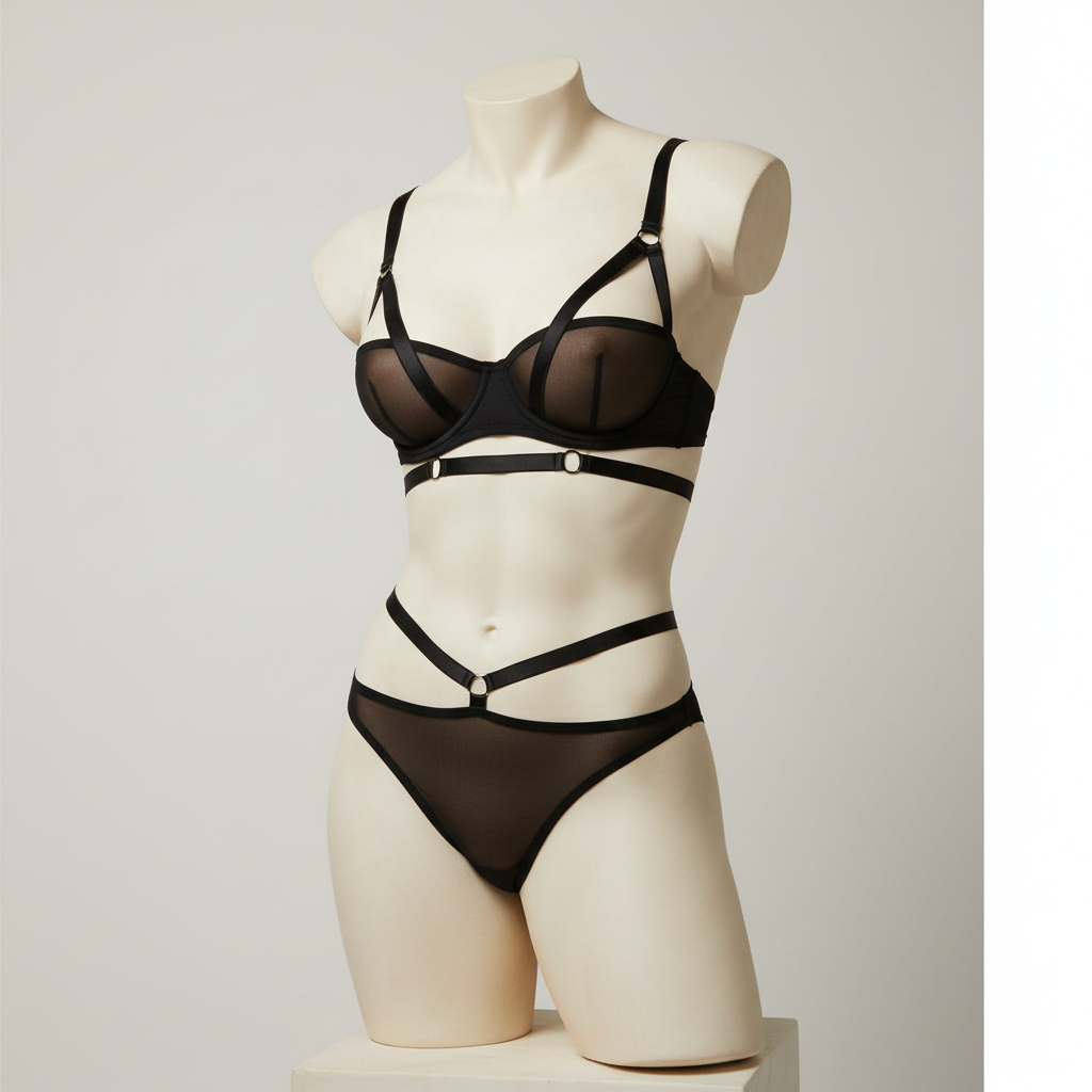 Women's Mesh Perspective Lingerie Set - High Waist Bra and Brief