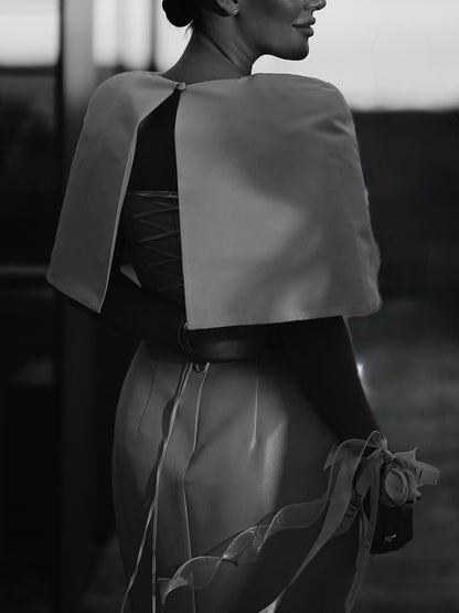 Satin Cape-Style Top & Fitted Maxi Dress Set