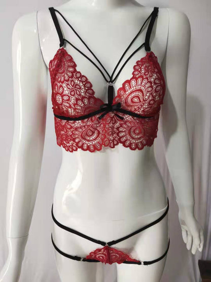 Lace Lingerie Set - Three-Piece Bandage Style with Delicate Eyelash Trim