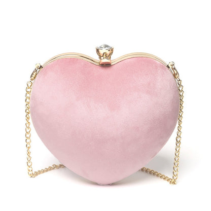 Heart-Shaped Plush Chain Bag - Casual Crossbody Handbag