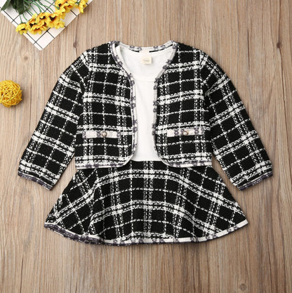 Girls Knitted Sweater and Plaid Skirt Set - 2-Piece Outfit