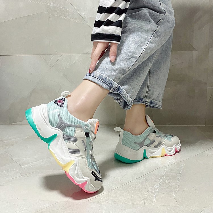 Women's Mesh Muffin Heel Sneakers | Lace-Up | Breathable | Round Toe | Sizes 35–40 | Orange, Blue, Grey