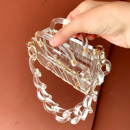 Transparent Acrylic Evening Clutch - Modern Chain Handbag