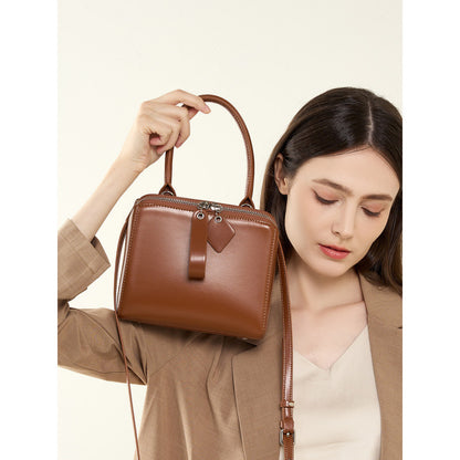 Women's Versatile Cowhide Leather Handbag with Open Grain Texture