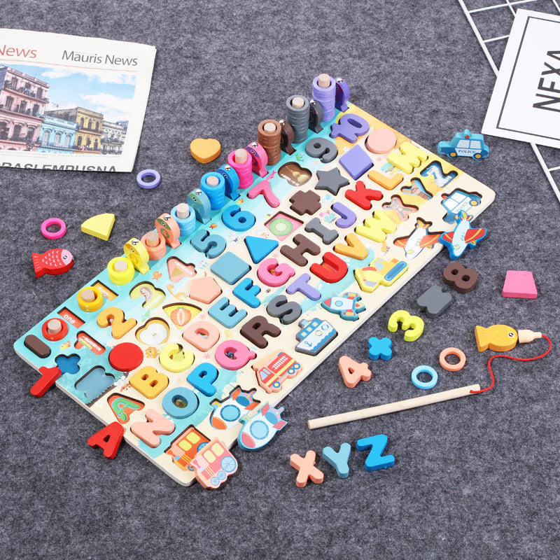 Montessori Wooden Educational Toy - Math & Fishing Board for Kids Ages 1-3 Years