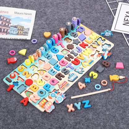 Montessori Wooden Educational Toy - Math & Fishing Board for Kids Ages 1-3 Years