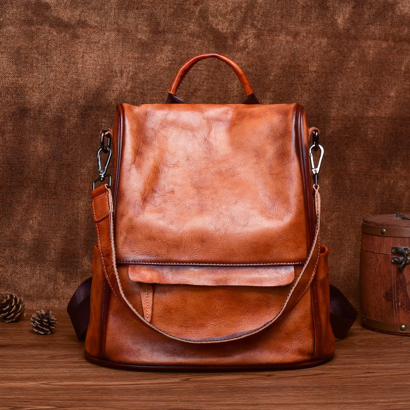 Women's Genuine Leather Anti-Theft Backpack - Luxury Travel Bag with Laptop Compartment
