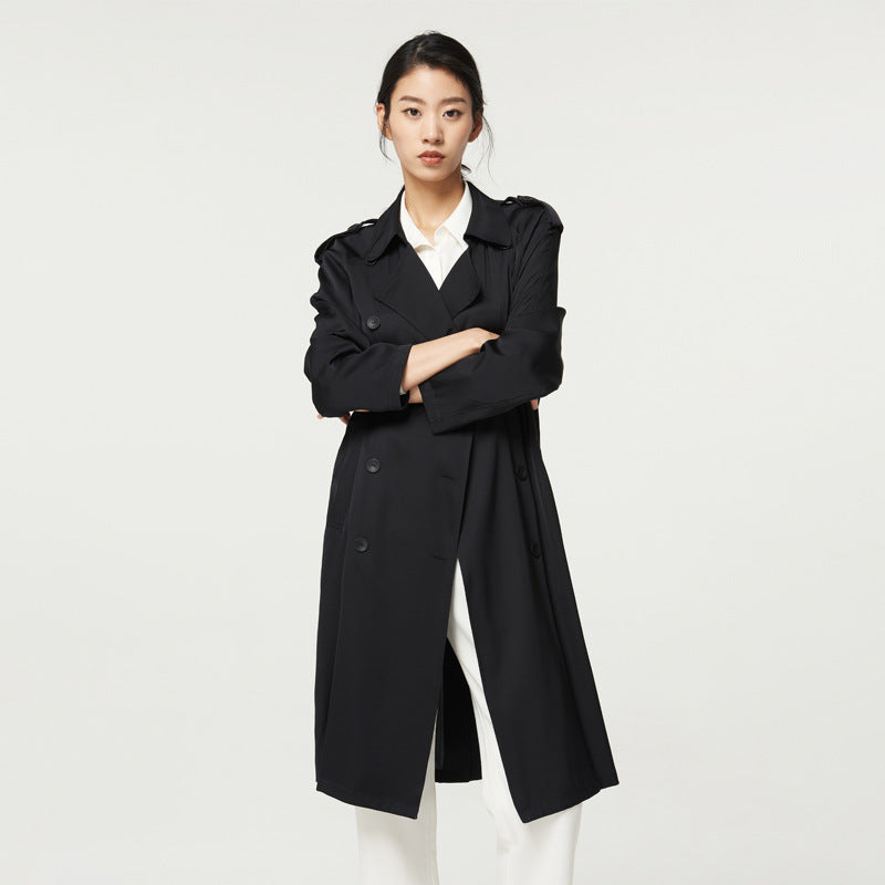 Mid-Length Double Silk Trench Coat - Women's Outerwear