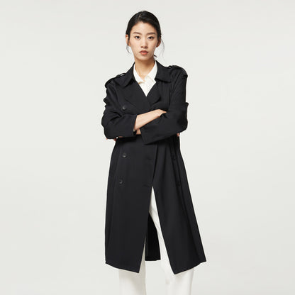 Mid-Length Double Silk Trench Coat - Women's Outerwear