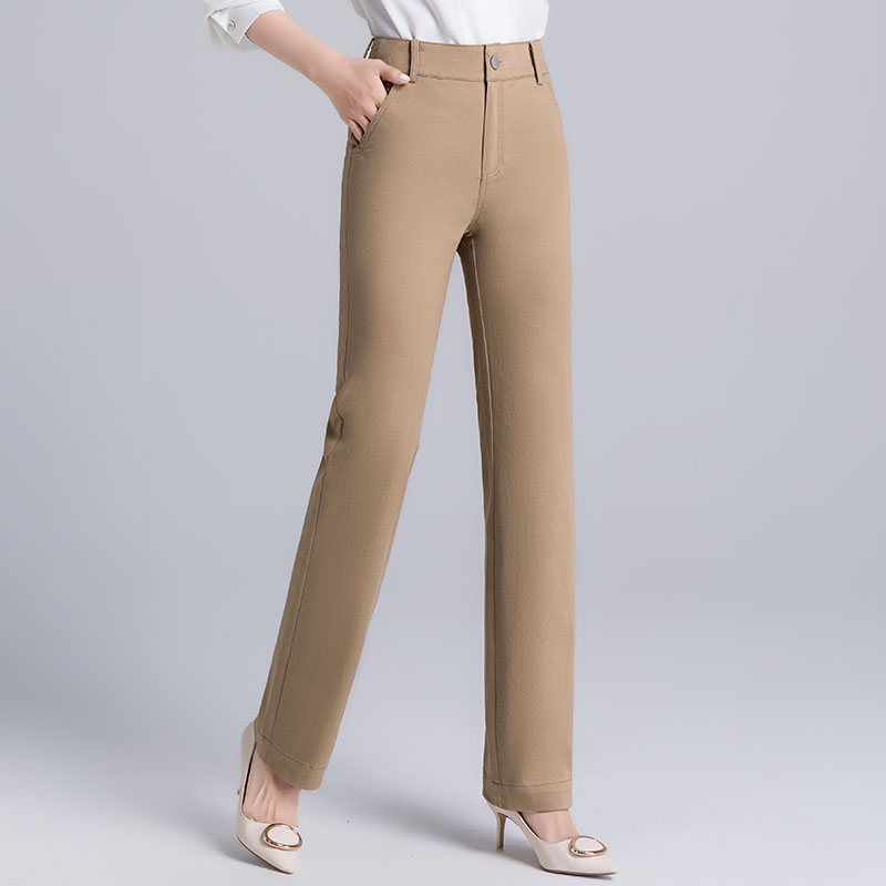 High-Waist Straight Cotton Suit Pants - Slim Fit Trousers for Women