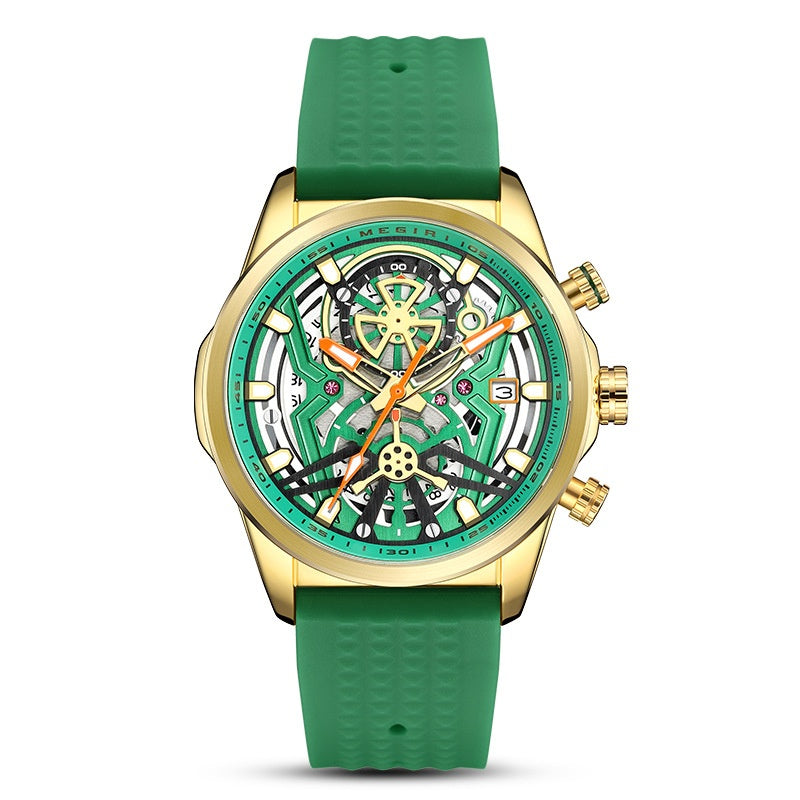 Men's Mechanical-Style Quartz Watch | Silicone Strap, Alloy Case & 30M Water Resistance