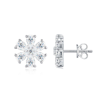 Sterling Silver Snowflake Earrings - Moissanite Flower Design Stud Earrings