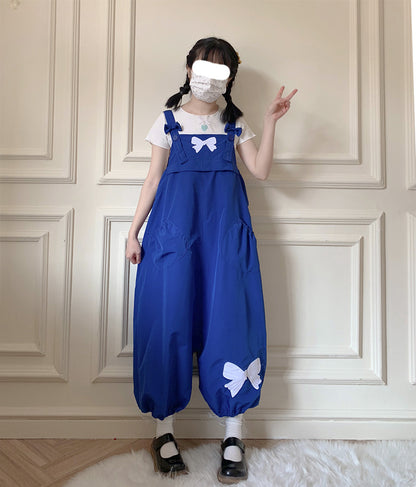 Bow Detail Loose Fit Bib Overalls - Wide Leg Jumpsuit Pants