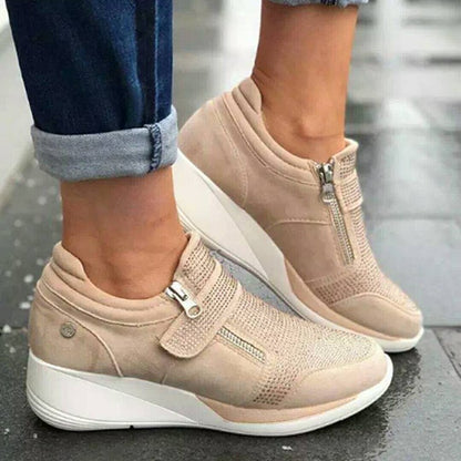 Women's Mary Jane Canvas Shoes - Suede Upper, Velcro Closure & Thick Rubber Sole