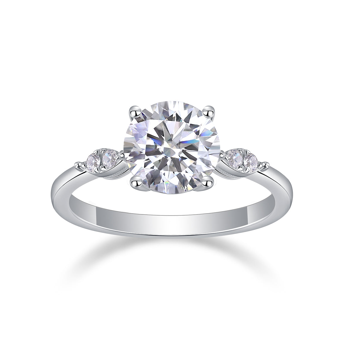 2 Carat Moissanite Sterling Silver Ring - Platinum Plated Wedding Band