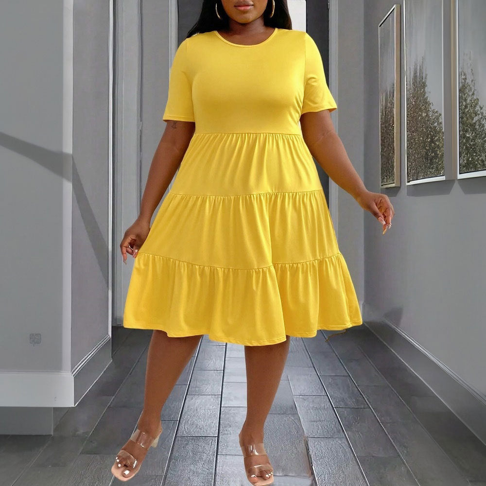 Women's Elegant Yellow Midi Dress - High-Waist Ruffled Spring Summer Dress