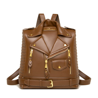 PU Leather Backpack - Vertical Square Fashion Backpack with Zipper Pocket
