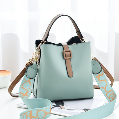 Fashion Bucket Shoulder Crossbody Bag - Letter Pattern PU Leather Messenger Bag