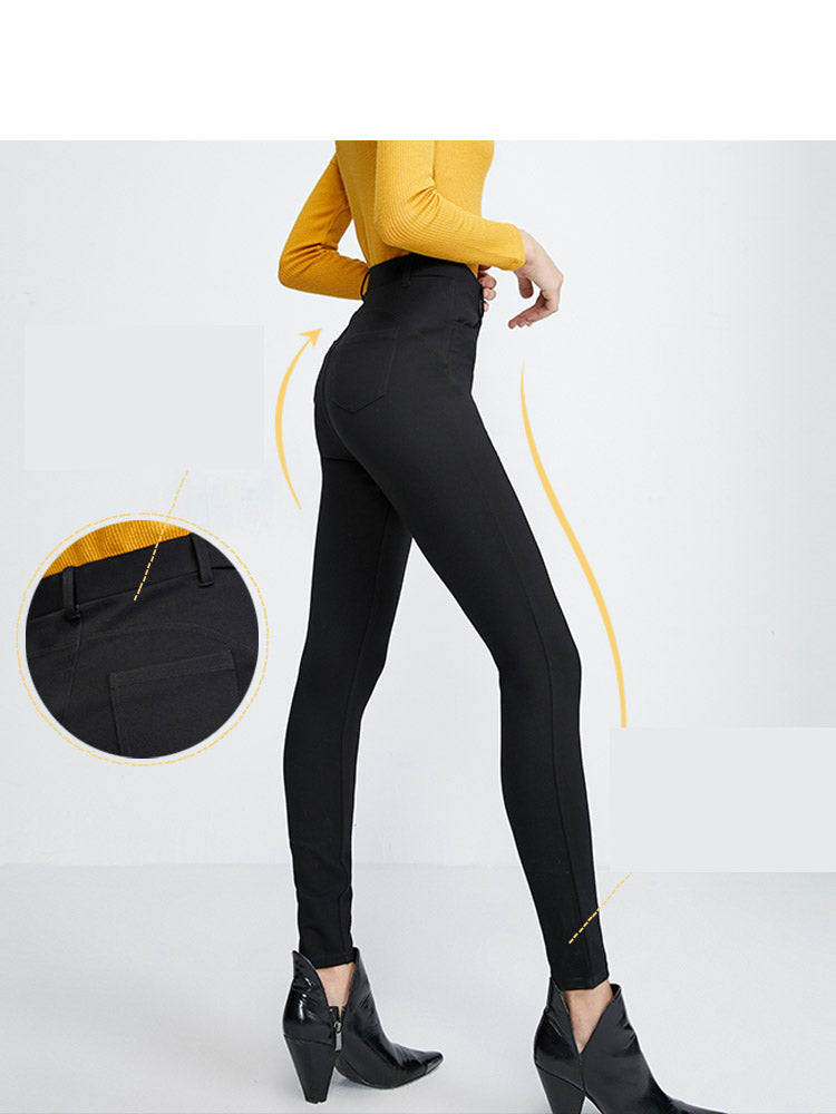 Fleece-Lined Pencil Pants - Warm Outer Wear Slacks for Women