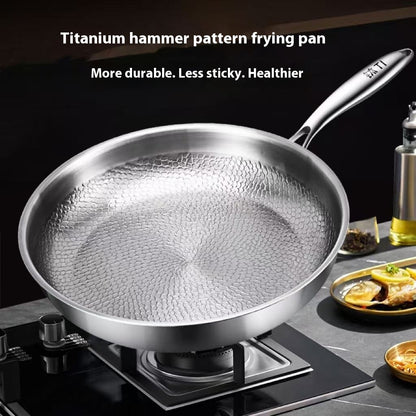Pure Titanium Frying Pan - Uncoated Non-Stick Cookware with Glass Lid