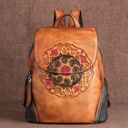 Women's Top Leather Backpack - Versatile Multi-Pocket Design with Multiple Carrying Options