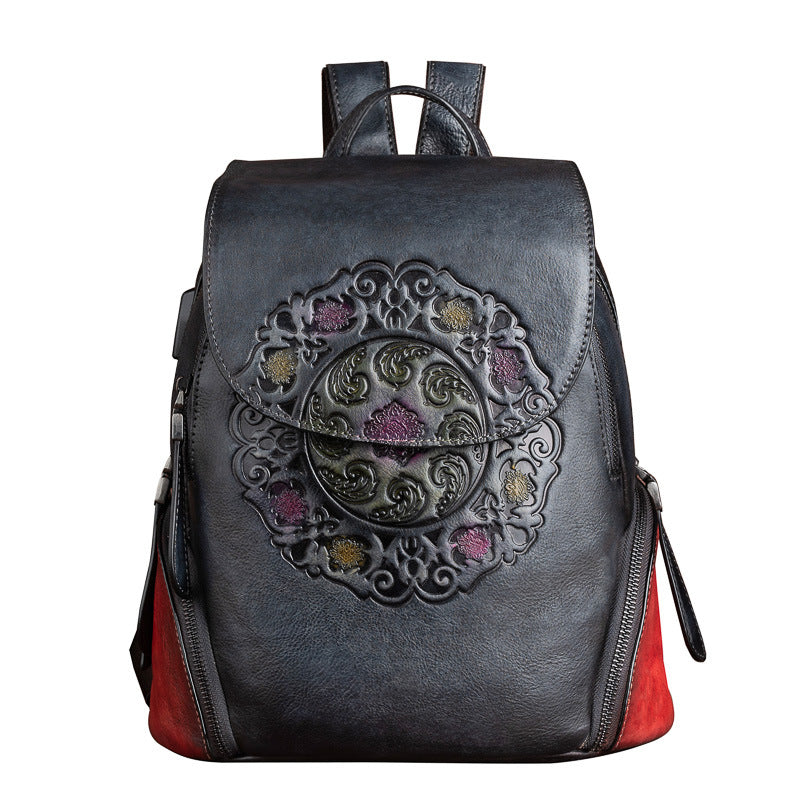 Women's Top Leather Backpack - Versatile Multi-Pocket Design with Multiple Carrying Options