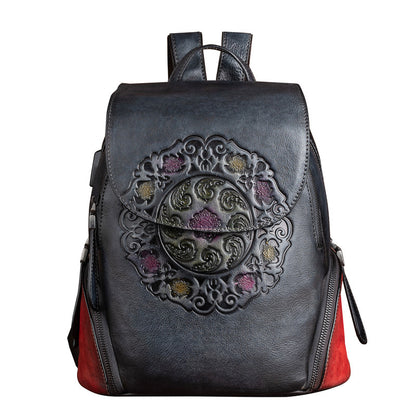 Women's Top Leather Backpack - Versatile Multi-Pocket Design with Multiple Carrying Options