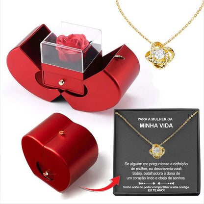 Eternal Rose Necklace Gift Box Set | Copper Clavicle Chain | Soap Flower | Apple & Card Box Options