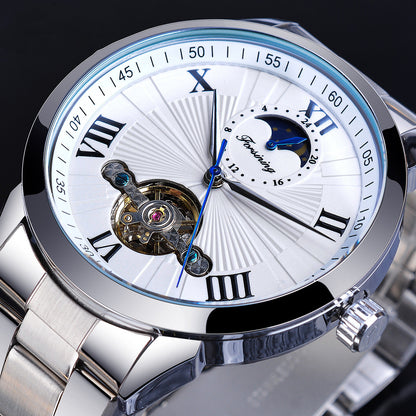 Men's Automatic Mechanical Watch - Moon Phase, 30M Water Resistant, 43mm Stainless Steel