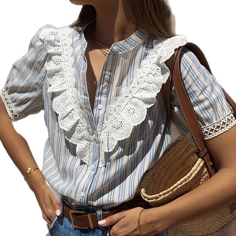 Women's Korean-Style Summer Short-Sleeve Shirt - Casual Lightweight Blouse