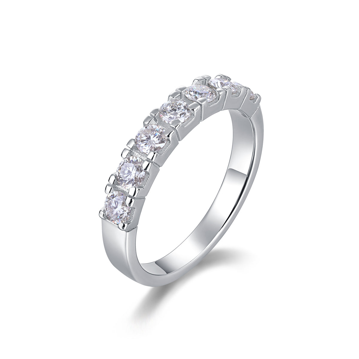 0.1 Carat Moissanite Sterling Silver Ring - Platinum Plated Wedding Band