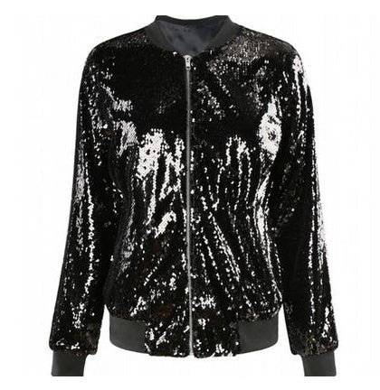Women's Sequin Baseball Uniform Jacket - Sparkle Bomber Jacket