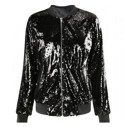 Women's Sequin Baseball Uniform Jacket - Sparkle Bomber Jacket