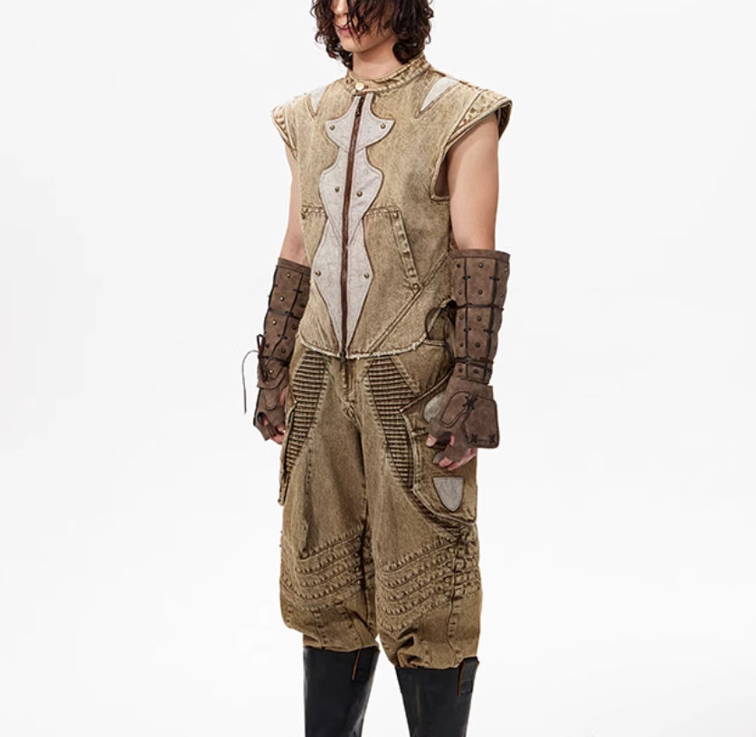 Men's Pleated Denim Vest - Korean Style Sleeveless Cotton Jacket