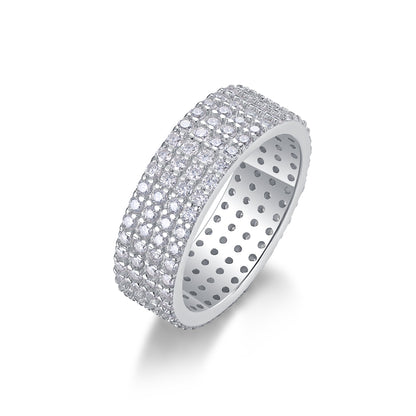 Moissanite Sterling Silver Wedding Ring Set - Platinum Plated Band