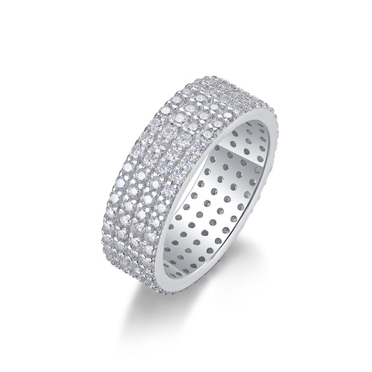 Moissanite Sterling Silver Wedding Ring Set - Platinum Plated Band