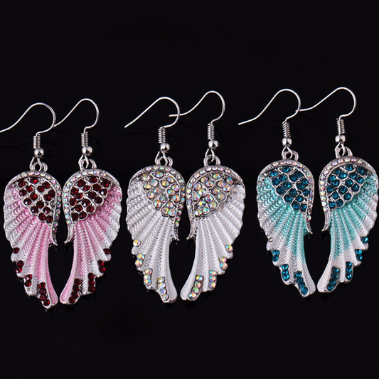 Angel Wings Crystal Earrings - Alloy Hook Drop Earrings