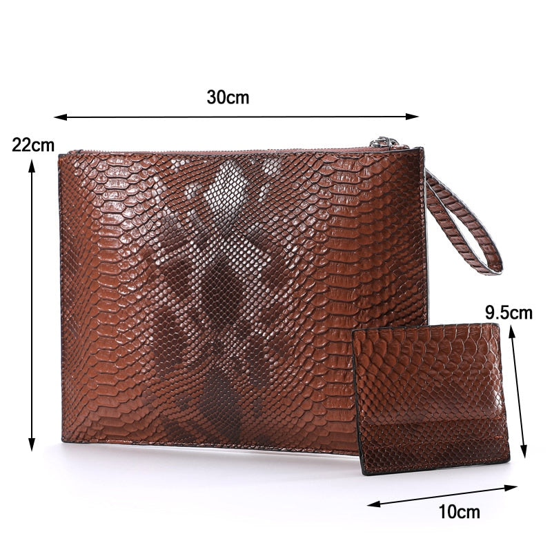 Crocodile Embossed Envelope Clutch - Vegan Leather Handbag with Zipper Closure