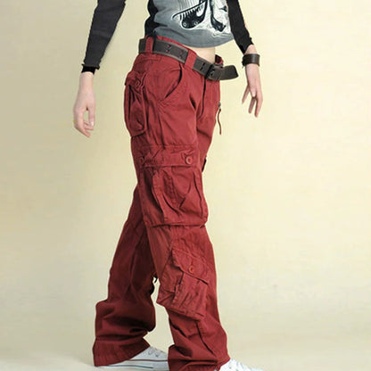 Women's Cotton Blend Cargo Pants - Loose Fit Wide Leg Trousers