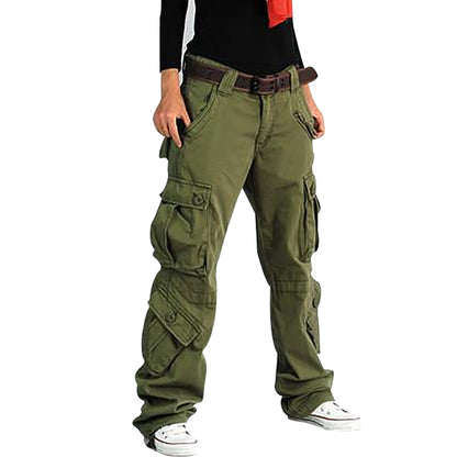 Women's Cotton Blend Cargo Pants - Loose Fit Wide Leg Trousers