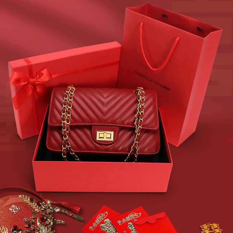 Large Capacity Quilted Lingerie Travel Bag - Cowhide Leather Crossbody