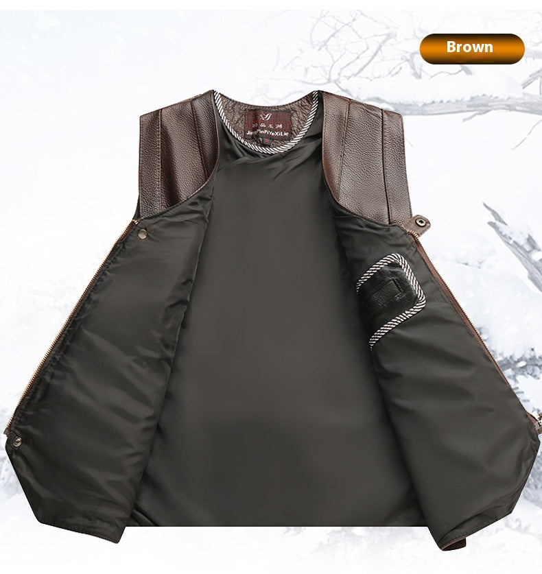 Genuine Leather Vest - Men's First Layer Cowhide Motorcycle Waistcoat