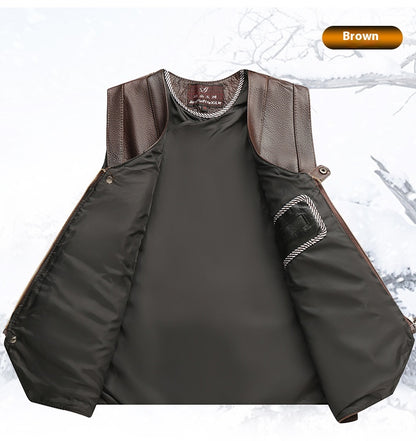 Genuine Leather Vest - Men's First Layer Cowhide Motorcycle Waistcoat
