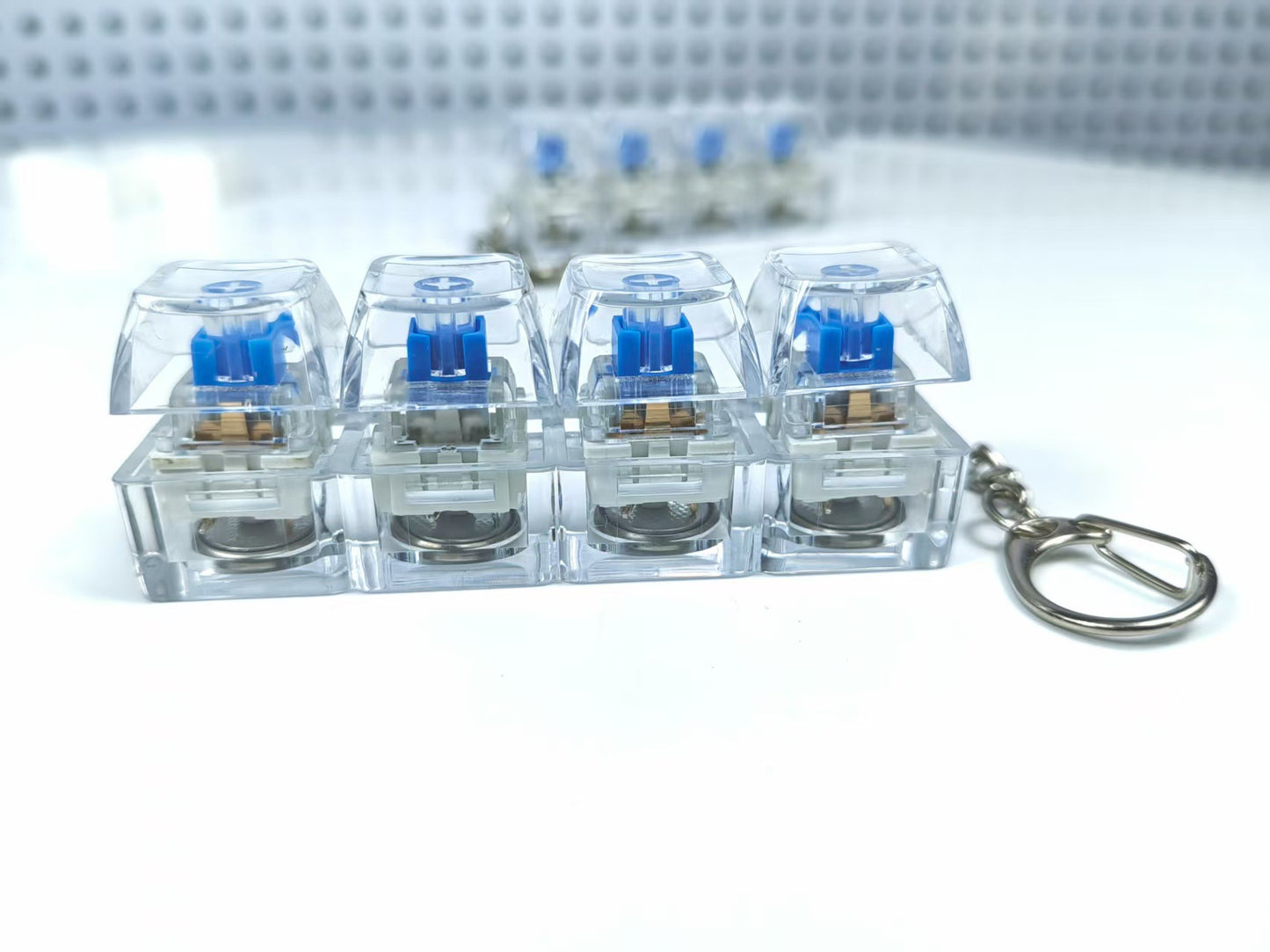 4-Key Mechanical Keyboard Keychain | Tactile Clicker Stress Relief Gadget | Transparent & LED Light Variants