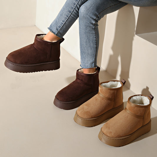 Women's Faux Fur Lined Suede Ankle Boots - Thick Sole Casual Footwear