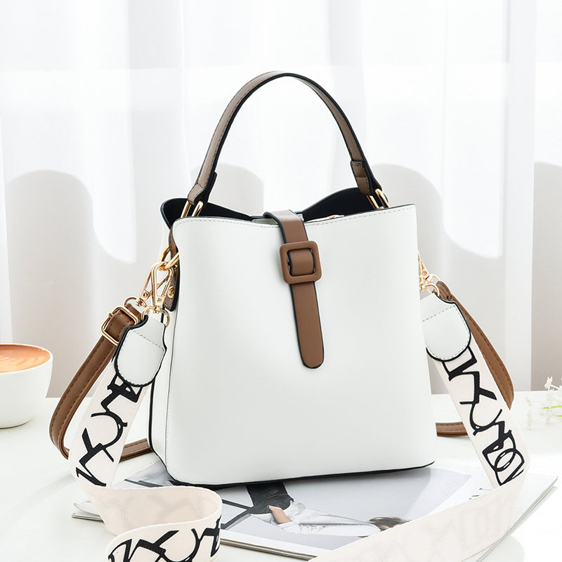 Fashion Bucket Shoulder Crossbody Bag - Letter Pattern PU Leather Messenger Bag