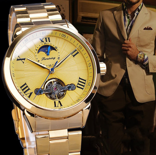 Men's Automatic Mechanical Watch - Moon Phase, 30M Water Resistant, 43mm Stainless Steel