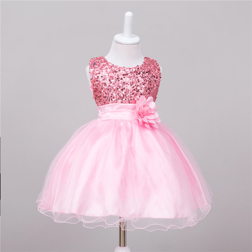 Girls Sequin Princess Dress - Flower Girl Wedding Party Gown