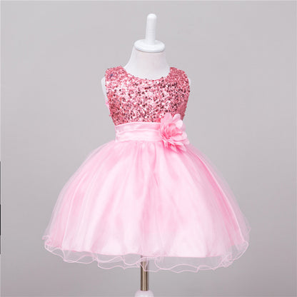 Girls Sequin Princess Dress - Flower Girl Wedding Party Gown